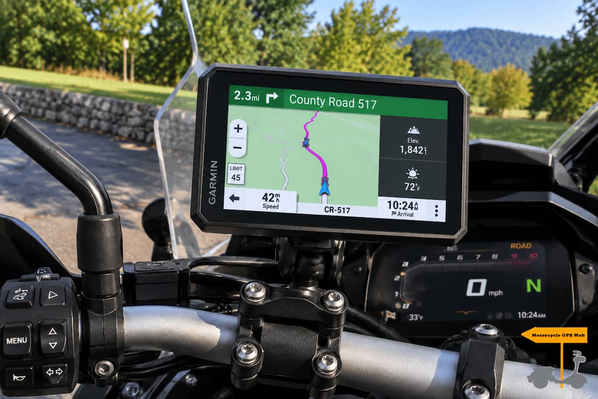 Garmin Zumo XT3 on Handlebar Garmin Zumo XT3 mounted on motorcycle handlebar